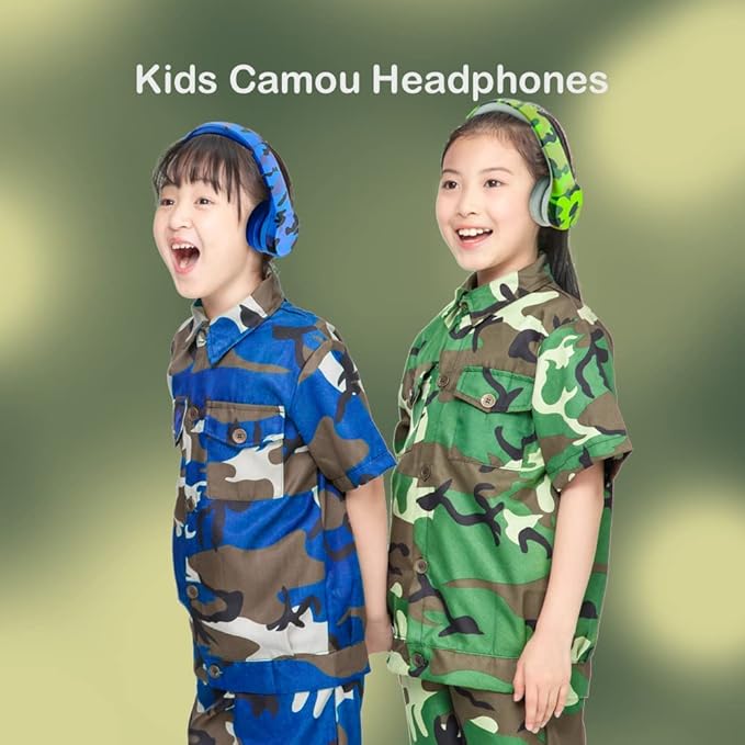 Kids Headphones with Cord, Toddler Headphones with Sharing Function, 85dB/93dB Safe Volume Limit, for Toddler Children Baby Boys Girls On-line Study, School, Travel use (camo Green)