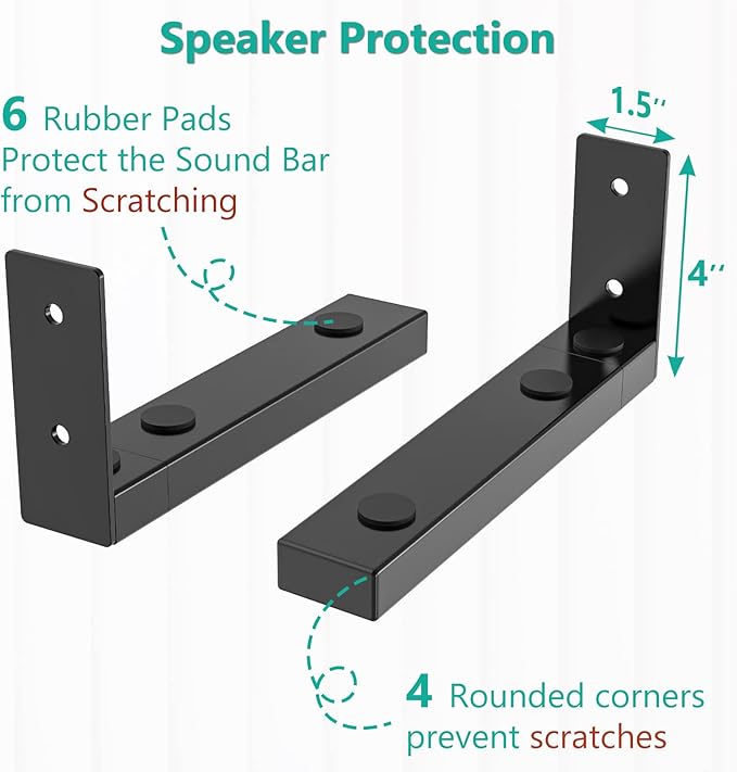 WALI Center Channel Speaker Wall Mount, Universal Soundbar Wall Mount Bracket Hold up to 30 lbs, Arms Extend Adjustment from 7 to 11.5 inch (SLK201), Black
