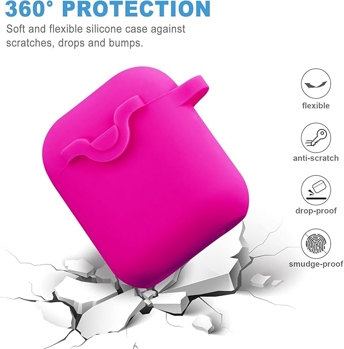 Secure Lock Silicone Case Compatible with AirPods 1 & 2, Bling Keychain, Soft Protective Earpod Case Cover, Women Girls for Apple Air Pod 2 - Hot Pink