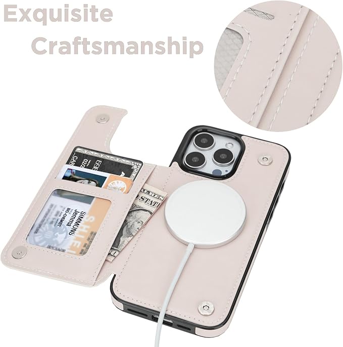 uCOLOR for iPhone 14 Pro 6.1" Wallet Case Magsafe with Card Holder Slot【Compatible with MagSafe】 Folio Flip PU Leather Double Magnetic RFID Design (Pastel Check Vibes)