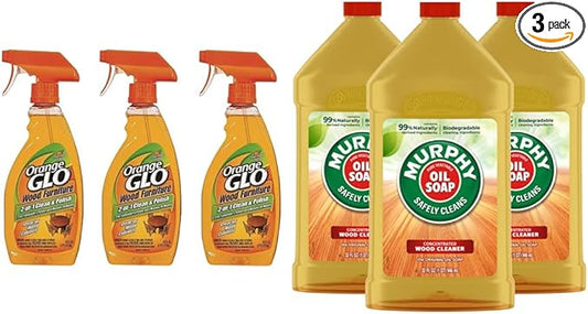 Glo Wood Furniture Cleaner and Polish (Pack of 3) + Murphy Oil Soap Wood Cleaner (Pack of 3)