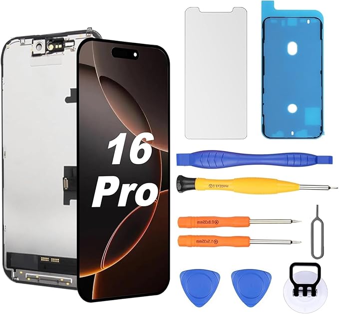 Replacement Screen for iPhone 16 Pro LCD FHD COF Retina Display Digitizer with Total Repair Tool Kits, Screen Protector, Waterproof Tape