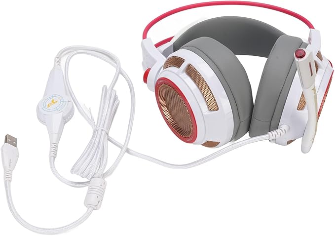 Gaming Headset, USB Gaming Headset, Over Ear Headphone with 7.1 Surround Sound, Omnidirectional Microphone, Adaptive Double Headband, LED Light for PC, Plug and Play