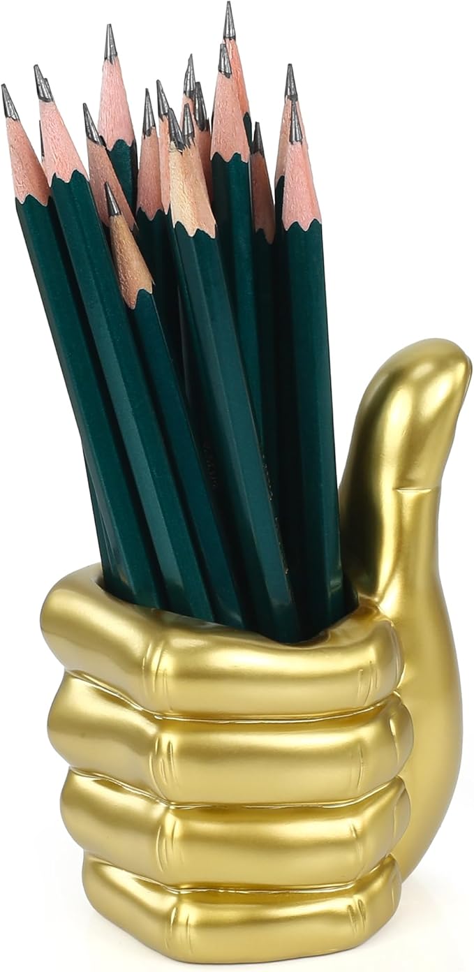 Thumbs Up Pen Holder and Phone Stand,Thumbs Up Very Good Pen Container Cell Phone Stand Holder Desk Organizer Decoration for Office Desk Home Decorative (golden)