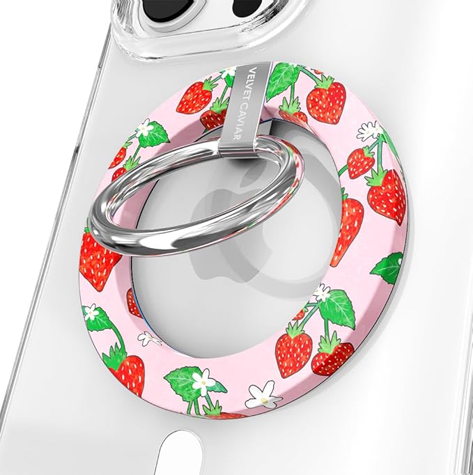 VELVET CAVIAR Compatible with MagSafe Phone Grip - Magnetic Ring Holder with Adjustable Stand - Removable MagSafe Accessories for iPhone 16, 15, 14, 13, 12 (Strawberry)