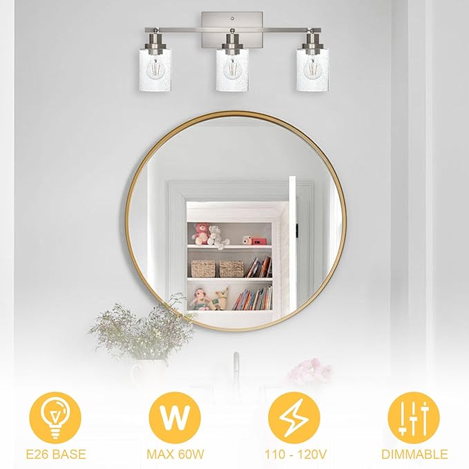 3-Light Brushed Nickel Kitchen Track Lighting Fixtures Ceiling Mount Track Lighting Kit with Bubble Seeded Glass Shade Modern Bathroom Tracking Vanity Lights Ceiling Tracking Accent Shop Light