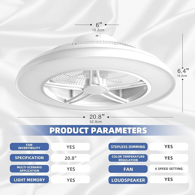 BAYSQUIRREL Low Profile Ceiling Fan with Light and Remote/APP Control,Bluetooth Bladeless Ceiling Fan with Speaker,6 Speeds Reversible 3 Color LED Dimmable Flush Mount Ceiling Fans for Bedroom