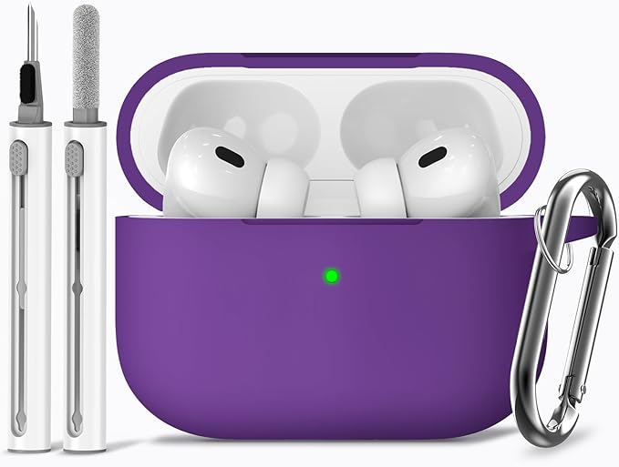 Ljusmicker for AirPods Pro Case Cover with Cleaner Kit,Silicone Protective Cases for Apple AirPod Pro 2nd/1st Generation Case for Women Men,AirPods Pro 2 Case Accessories with Keychain-Dark Purple