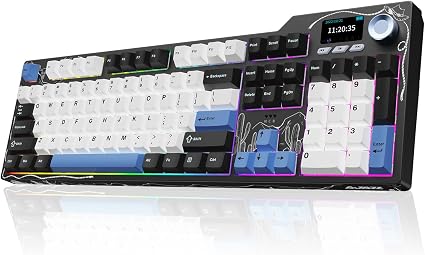 Ajazz AK35I V4 Full Size Wireless Mechanical Keyboard with 1.14" Color Screen & Knob, Tri-Mode Gasket Hot Swappable Gaming Keyboard, 10000mAh Battery, RGB, Black White Blue