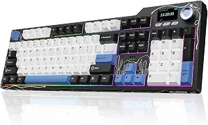 Ajazz AK35I V4 Full Size Wireless Mechanical Keyboard with 1.14" Color Screen & Knob, Tri-Mode Gasket Hot Swappable Gaming Keyboard, 10000mAh Battery, RGB, Black White Blue