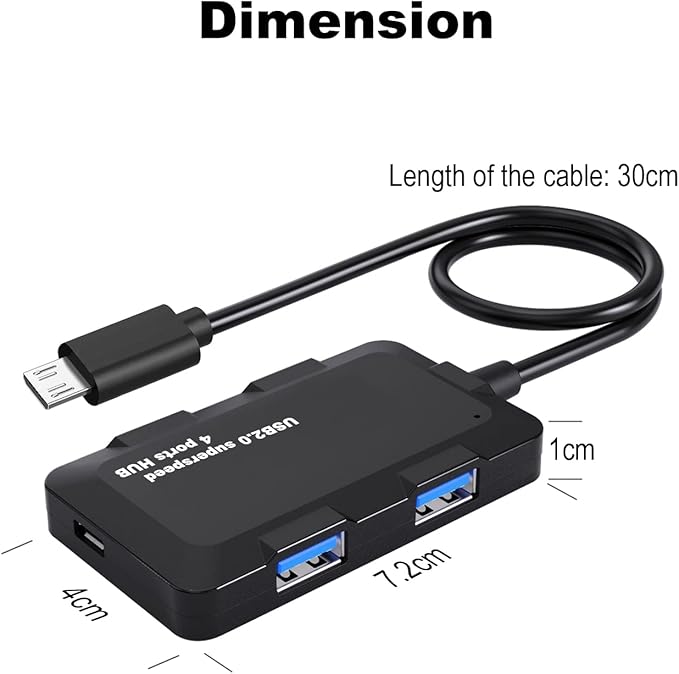 AreMe Micro USB OTG Cable Adapter with 4 USB Ports + Power Port for Fire Stick 4K and More Host Devices