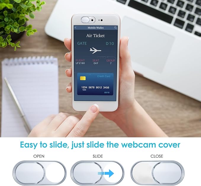 Webcam Cover, Camera Privacy Covers, 0.027 Inch Ultra Thin Camera Cover Slide Laptop Accessories for Laptop, PC, Tablet, iPhone, iPad, Mac, Protect Your Visual Privacy and Security (Silver-3 Pack)