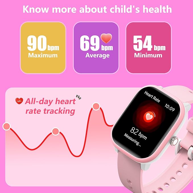 Kids Wach for Girls Boys 6-15 Year Old - Smart Watch for Kids 1.8" Fitness Tracker,No Phone needed,Pedometer Sleep Monitor Heart Rate Waterproof,Puzzle Game for Girls Boys Teens Birthday Gift (Pink)