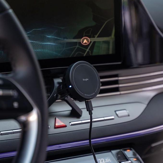 Ringke Qi2 Peltier Magnetic Car Charger Mount [Compatible with MagSafe] Car Phone Holder with Cooling Technology, Super Fast Qi2 Charger Designed for iPhone 16 Pro Max Plus 15 14 13 12 11 - Black