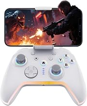 Bcofo Wireless Mobile Game Controller for iOS/iPhone/Android/Cell Phone/Switch/Laptop, Gaming Gamepad with Phone Clip for Gamers, Hall Effect Triggers, Wired PC Control, with RGB LED Lighting/Vibration/6-Axis Gyro/Turbo (White)