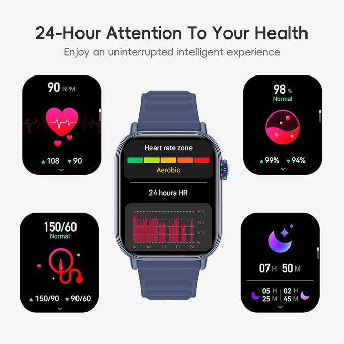 Smart Watch Sports Pedometer, Fitness Tracker Bluetooth Call Heart Rate Blood Oxygen Sleep Monitor,100 Sports Modes Waterproof for iOS Android Men's Women's Smart Watch (Black)