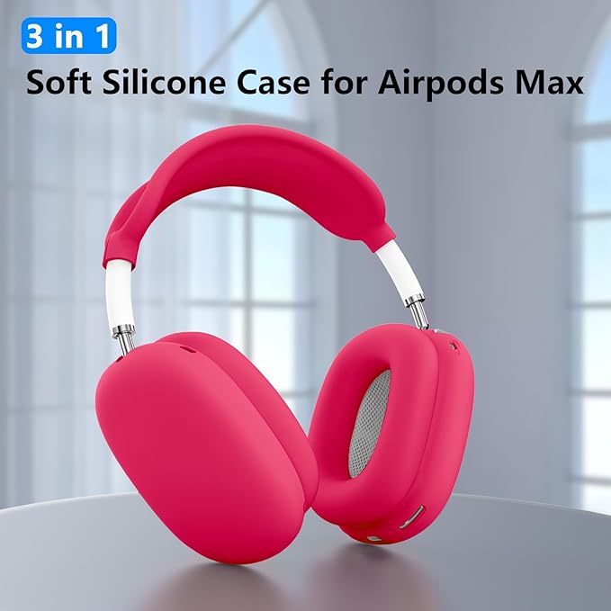 Silicone Case Cover for AirPods Max, Ear Pad Case Cover/Ear Cups Cover/Headband Cover for AirPods Max Headphones, Accessories Soft Silicone Protector for Apple AirPods Max New USB-C (2024) (Rose Pink)