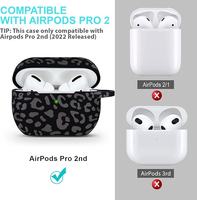 Leopard Silicone Compatible with AirPods Pro 2 Case 2022/2023, Gawnock Soft Case Compatible with AirPods Pro 2nd Generation Print Women Girls with Keychain - Gray Leopard/Cheetah
