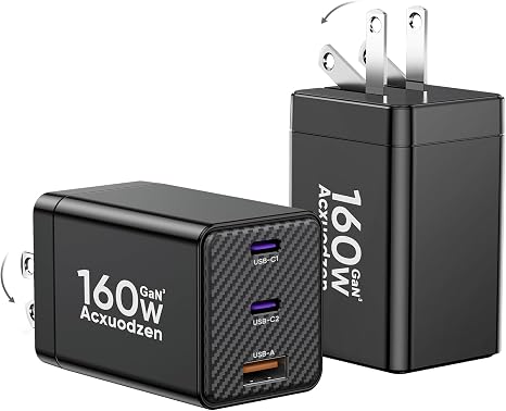 Acxuodzen 2 Pack 160W USB C Charger Block,3 Port GaN Type C Fast Charging