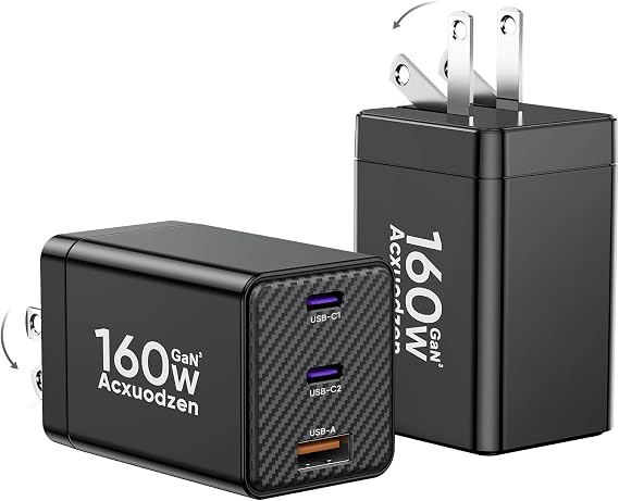 Acxuodzen 2 Pack 160W USB C Charger Block,3 Port GaN Type C Fast Charging