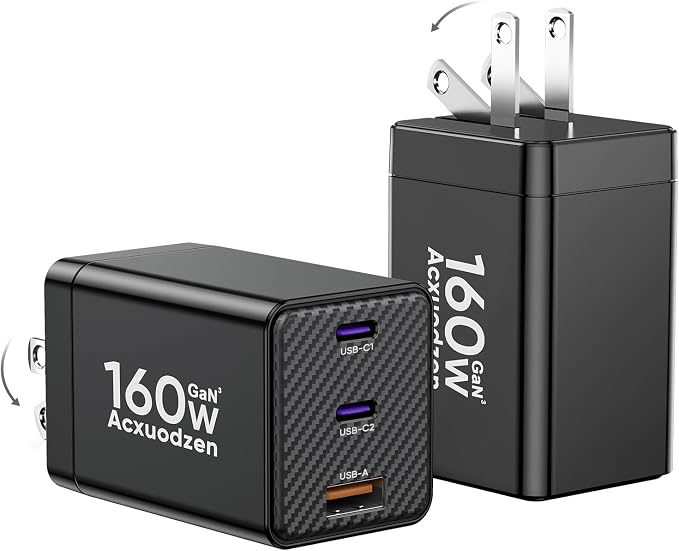 Acxuodzen 2 Pack 160W USB C Charger Block,3 Port GaN Type C Fast Charging