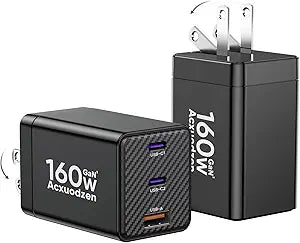 Acxuodzen 2 Pack 160W USB C Charger Block,3 Port GaN Type C Fast Charging