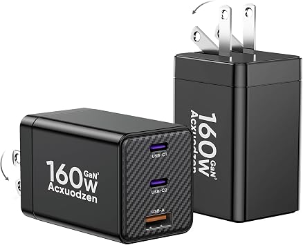 Acxuodzen 2 Pack 160W USB C Charger Block,3 Port GaN Type C Fast Charging