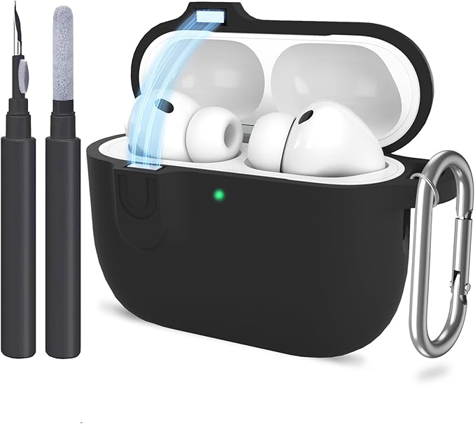 ATUAT for AirPods Pro 3 Case with Magnetic Lid Lock, Protective Soft Silicone Cover with Keychain Cleaner Kit for Women Men for Apple AirPods Pro 3rd Generation(2025), Front LED Visible, Black