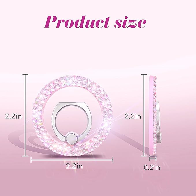 Bling Magnetic Phone Ring Holder for Mag-Safe, Glitter Magnet Cell Phone Grip Stand Sparkle Finger Ring Magnetic Compatible with iPhone 16 Pro Max 15 14 13 12 Mag-Safe Accessories（Pink）