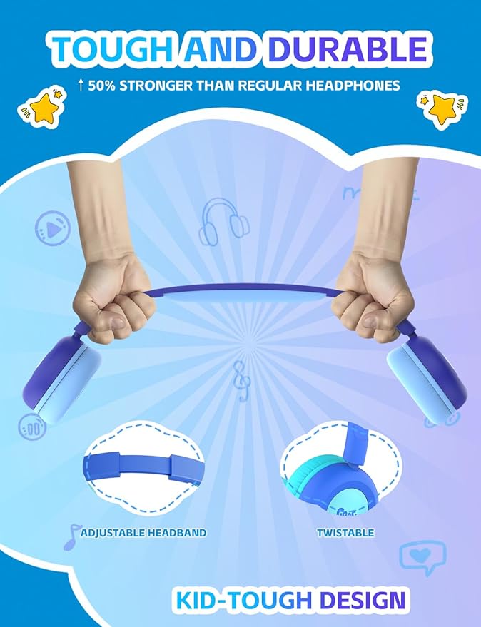gorsun Kids Bluetooth Headphones,Toddler Headphones with Microphone,85dB Volume Limited,Bluetooth 5.3 Twistable Lightweight Kids Wireless Earphones for Boy Girl Tablet Travel School