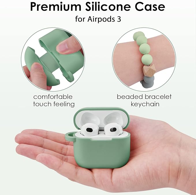 Filoto Silicone Airpod 3rd Generation Case Cover with Bracelet Keychain, Cute Protective Case for Apple Air Pod 3 Wireless Charging Case Women Girl, Cactus Green