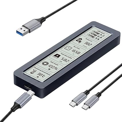 NVMe M.2 SSD Enclosure LCD Smart Health Monitor 10Gbps USB-C Plug&Play Mac PS4