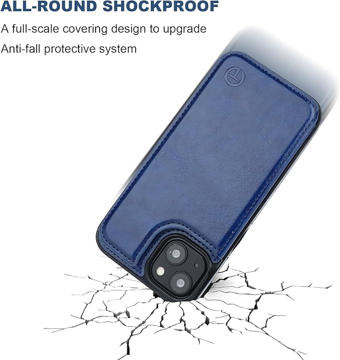 ONETOP Compatible with Magsafe for iPhone 13 Wallet Case with Card Holder, PU Leather Kickstand RFID Blocking Case, Double Magnetic Clasp and Durable Shockproof Cover 6.1 Inch (Blue)