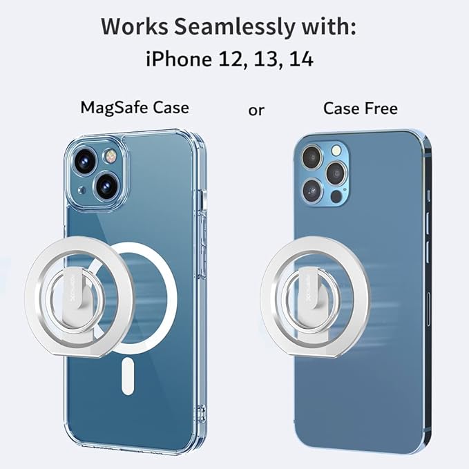 RapidX Snapo 2-in-1 Magnetic Phone Grip & Stand, Holder with Adjustable Kickstand, MagSafe Compatible with iPhone 12, 13, 14 Pro, Pro Max, Mini (Silver)