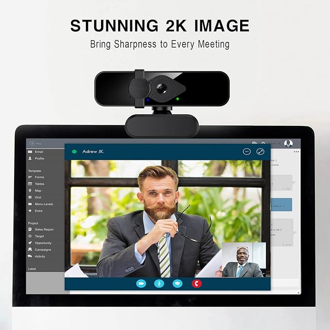 2K Ultra HD Webcam, Computer Camera for PC Monitor Laptop Desktop - External Web Cameras with Microphone, USB C Adapter, Privacy Cover for Video Conferencing, Streaming & Online Learning