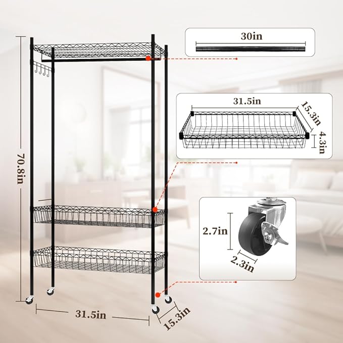 Clothes Rack | Adjustable Closet Shelves | Heavy Duty Rolling Garment Rack | Freestanding Clothing Rack | Closet Organizers and Storage | Clothing Racks for Hanging Clothes.