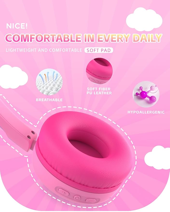 gorsun Kids Bluetooth Headphones,Toddler Headphones with Microphone,85dB Volume Limited,Bluetooth 5.3 Adjustable Lightweight Kids Wireless Headsets for Boy Girl Tablet Travel School