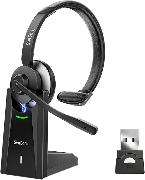 Bluetooth Headset, Wireless Headset with Mic for Work, Advanced AI Noise Cancelling Microphone (Clear Calls & Mic Mute), Bluetooth 5.3, USB Dongle, Headphones with Mic, for PC/Zoom/Office