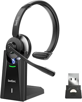 Bluetooth Headset, Wireless Headset with Mic for Work, Advanced AI Noise Cancelling Microphone (Clear Calls & Mic Mute), Bluetooth 5.3, USB Dongle, Headphones with Mic, for PC/Zoom/Office