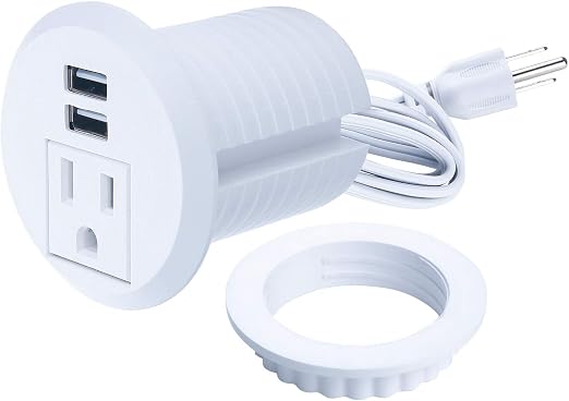 Maggie Desktop Power Grommet,2inch Hole Table Power Grommet Outlet with 2 USB Charging Ports,6.5ft Extension Cord Desk Power Strip with 1 Outlets for Computer,Table,Kitchen,Office,Home