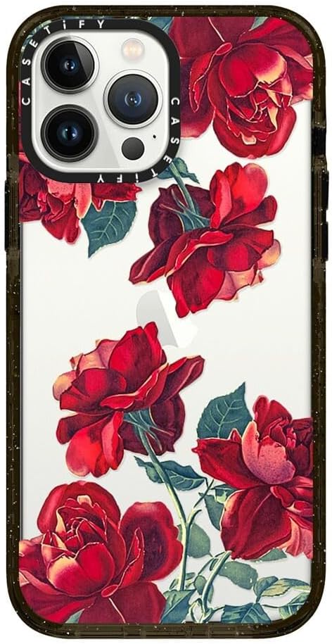 CASETiFY Impact iPhone 13 Pro Max Case [6.6ft Drop Protection] - Red Roses (Transparent) - Clear Black