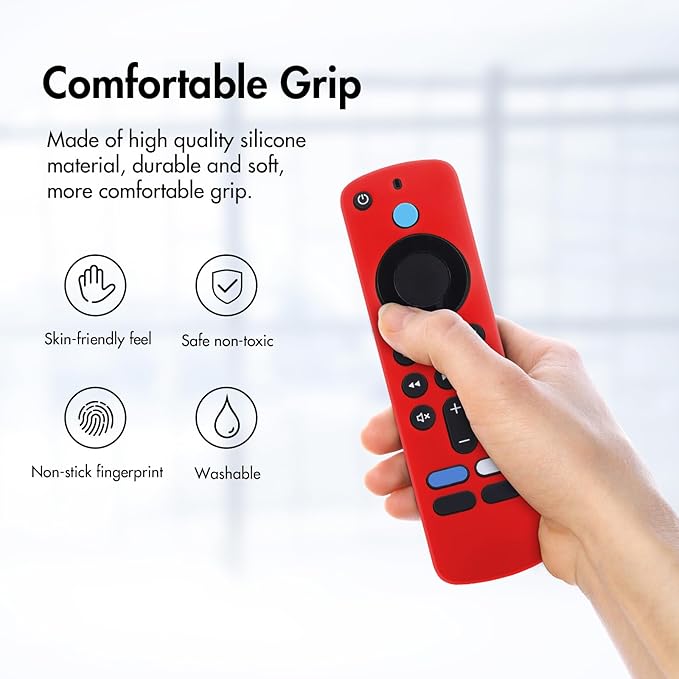 LEFXMOPHY Case Cover for TV Stick HD / 4K 2nd (2024 Model) Wi-Fi 6 Voice Remote Control Case Red Silicone Skin with Lanyard