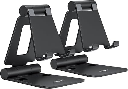 Nulaxy 2 Pack Aluminum Dual Folding Cell Phone Stanr for Desk, Black&Black