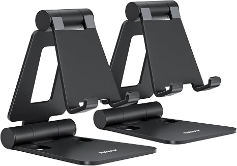 Nulaxy 2 Pack Aluminum Dual Folding Cell Phone Stanr for Desk, Black&Black