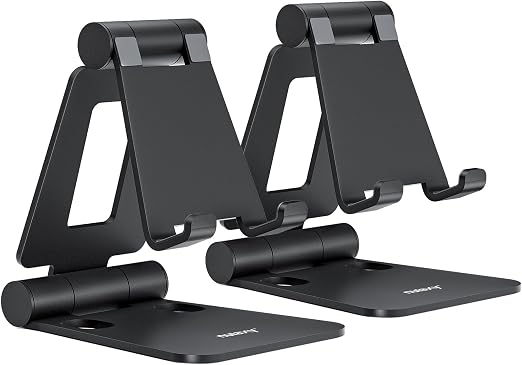 Nulaxy 2 Pack Aluminum Dual Folding Cell Phone Stanr for Desk, Black&Black