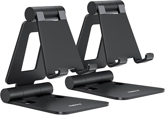 Nulaxy 2 Pack Aluminum Dual Folding Cell Phone Stanr for Desk, Black&Black