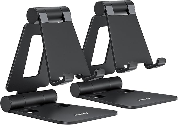 Nulaxy 2 Pack Aluminum Dual Folding Cell Phone Stanr for Desk, Black&Black