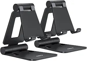 Nulaxy 2 Pack Aluminum Dual Folding Cell Phone Stanr for Desk, Black&Black
