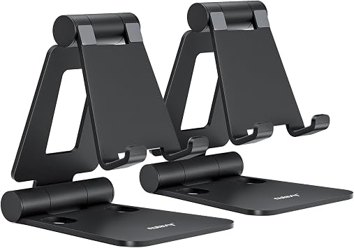 Nulaxy 2 Pack Aluminum Dual Folding Cell Phone Stanr for Desk, Black&Black