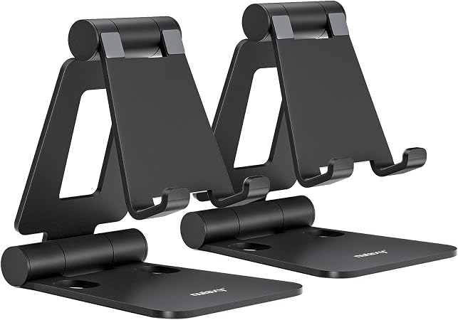 Nulaxy 2 Pack Aluminum Dual Folding Cell Phone Stanr for Desk, Black&Black